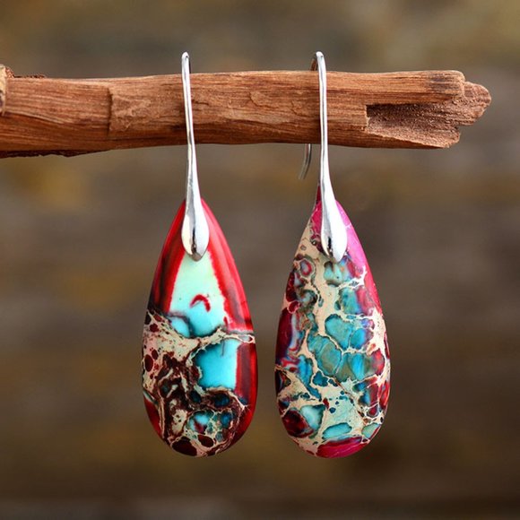 Natural Sea Sediment Women Bohemian Healing Anxiety Relief Dangle Earrings Gifts - Picture 1 of 2